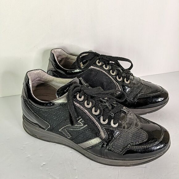 Nero Giardini Black Patent Leather Sneaker Trainer Shoe Women Size 39 US 8.5 - Picture 3 of 10